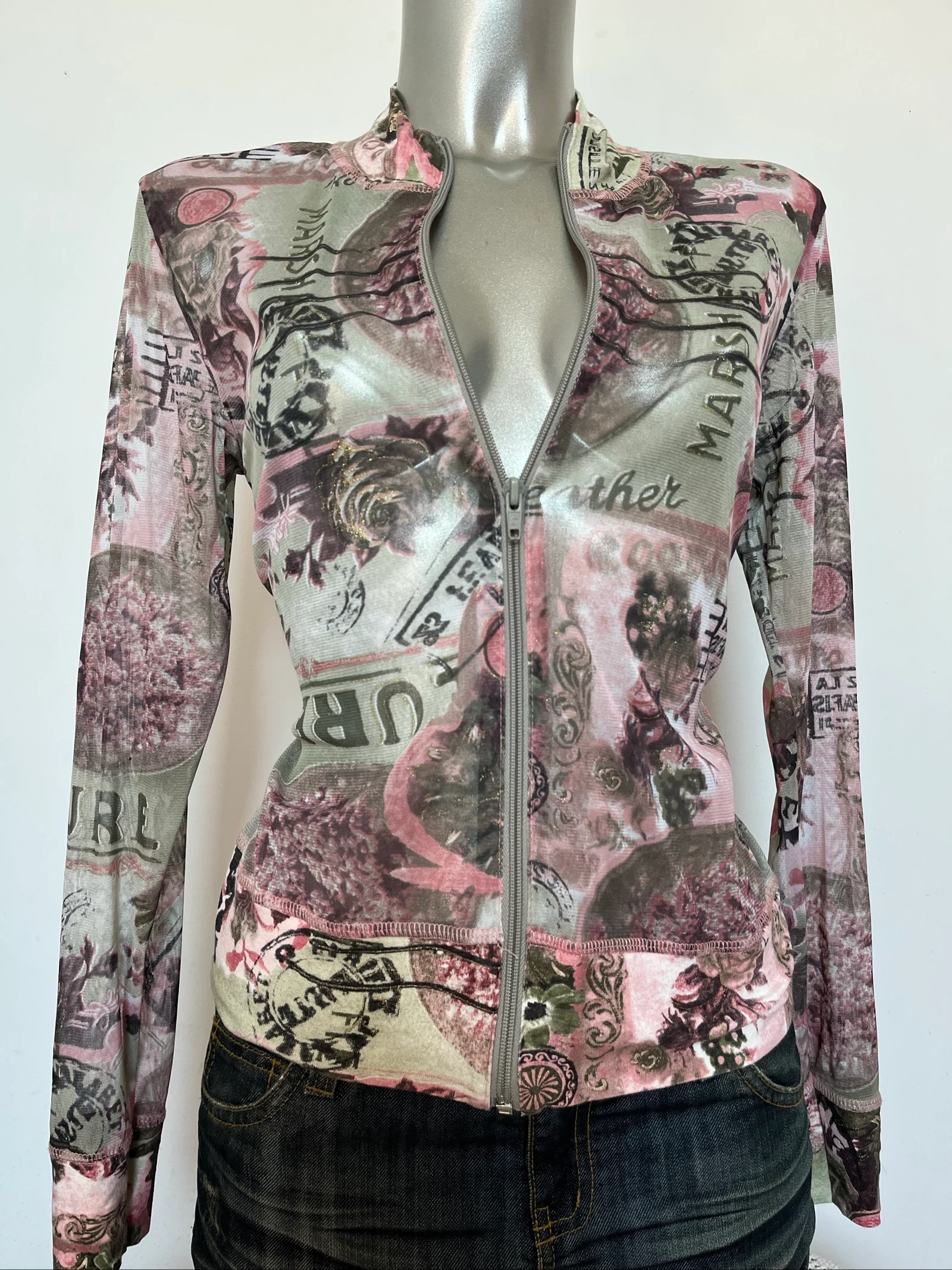 Top à zip en mesh transparent vintage graphique style militaire Y2K 🪖 2000s – photo 4